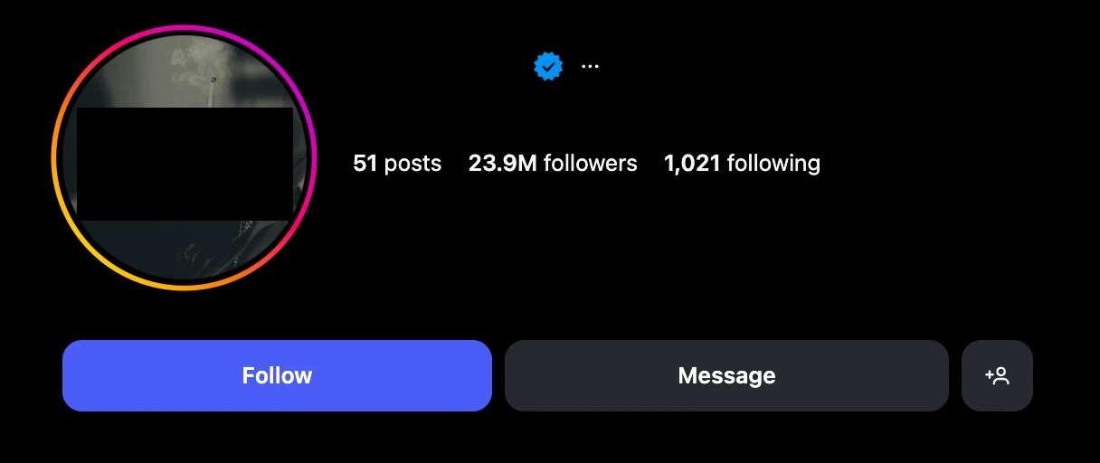 Verifiziertes Künstlerprofil vor der Sozily-Optimierung: 23,9 Mio Follower, 51 Beiträge