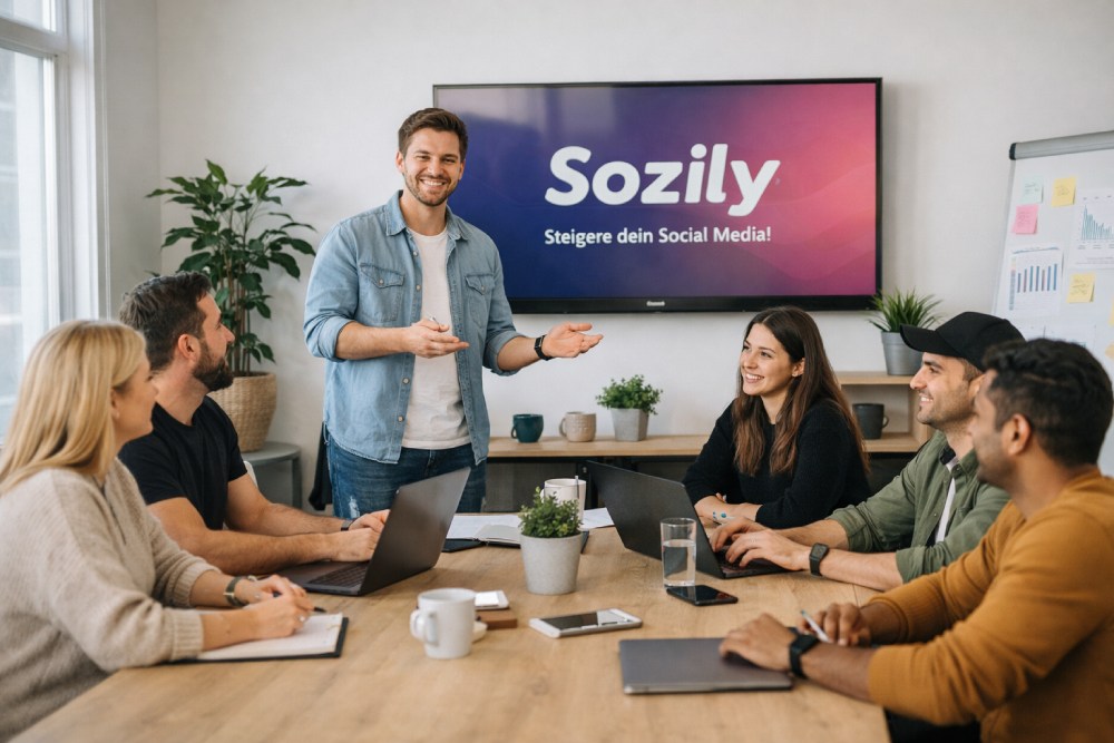 Das Sozily Marketing-Team im strategischen Meeting zur Social-Media-Optimierung